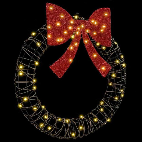 vidaXL Guirlanda com 60 LEDs Branco quente 76 x 76 x 8 cm Vime