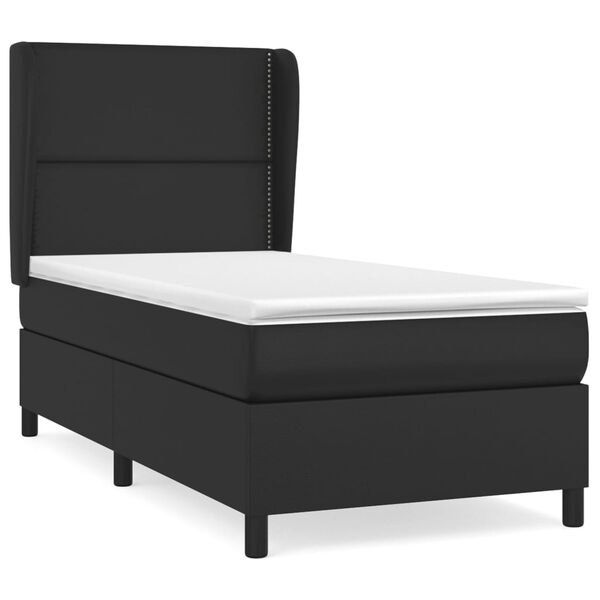 vidaXL Cama com molas/colch&atilde;o 90x190 cm couro artificial preto