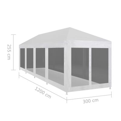 vidaXL Tenda para festas com 10 paredes laterais em rede 12x3 m