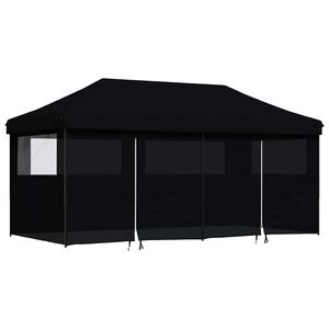 vidaXL Tenda p/ festas pop-up dobr&aacute;vel com 4 paredes laterais preto