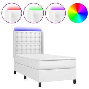 vidaXL Cama box spring c/colch&atilde;o/LED 100x200cm couro artificial branco
