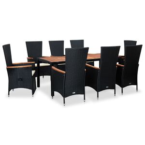 vidaXL 9 pcs conjunto jantar exterior com almofad&otilde;es vime PE preto