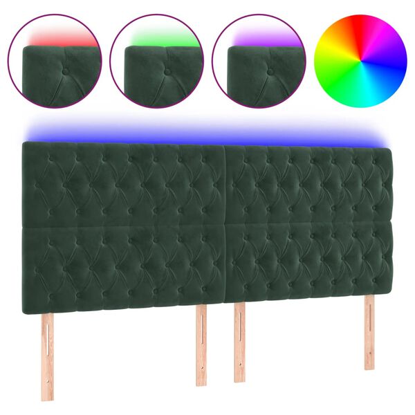 vidaXL Cabeceira de cama c/ LED veludo 180x7x118/128 cm verde-escuro