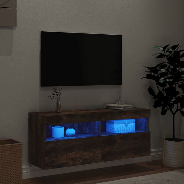 vidaXL M&oacute;vel de parede p/ TV c/ luzes LED 100x30x40 cm carvalho fumado
