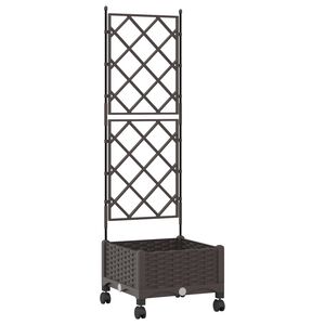 vidaXL Vaso de Jardim com Treli&ccedil;a e Rodas Castanho 40 x 40 x 131,5 cm
