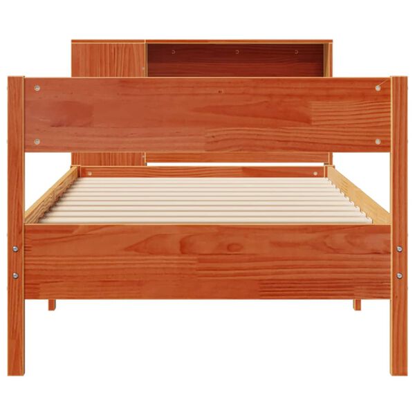 vidaXL Cama com estante sem colch&atilde;o 75x190cm pinho maci&ccedil;o castanho-mel