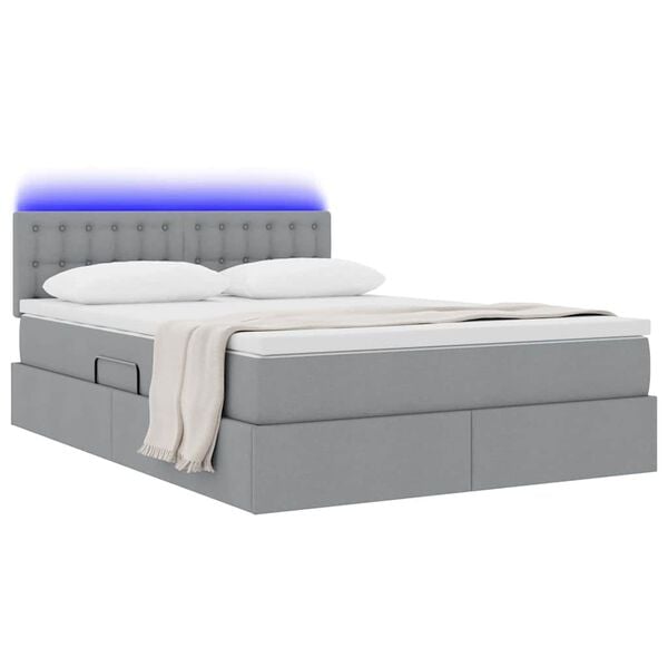 vidaXL Cama com arruma&ccedil;&atilde;o e LED Cinzento-claro 140 x 190 cm Poli&eacute;ster