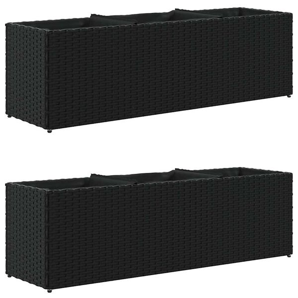vidaXL Floreira de jardim com 3 vasos 2pcs 105x30x32 cm vime PE preto