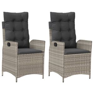vidaXL Cadeiras jardim reclin&aacute;veis 2pcs c/ almofad&otilde;es vime cinza claro