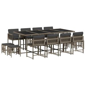 vidaXL 13 pcs conjunto jantar p/ jardim c/ almofad&otilde;es vime PE cinzento