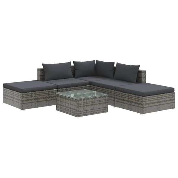 vidaXL 6 pcs conjunto lounge de jardim c/ almofad&otilde;es vime PE cinzento