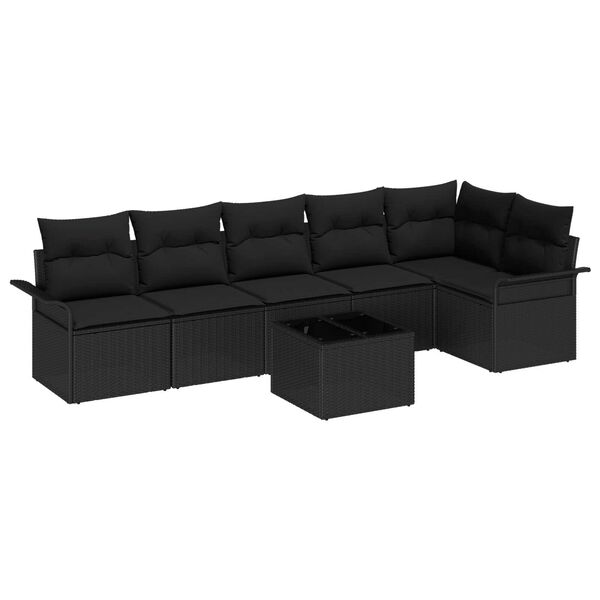 vidaXL Conjunto de Sof&aacute; de Jardim 7 pcs Preto Rattan Sint&eacute;tico