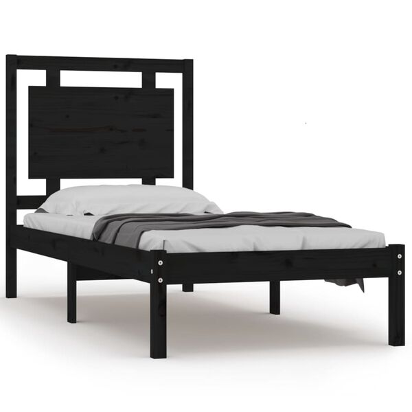 vidaXL Estrutura cama pequena solteiro 75x190 cm madeira maciça preto