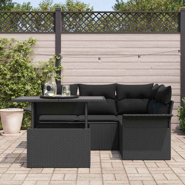 vidaXL Conjunto de Sof&aacute; de Jardim 5 pcs Preto Rattan Sint&eacute;tico