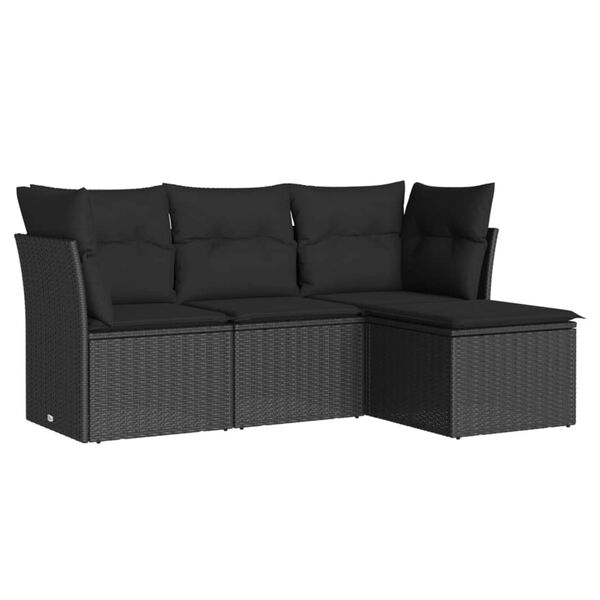 vidaXL 4 pcs conjunto de sof&aacute;s para jardim c/ almofad&otilde;es vime PE preto