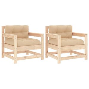 vidaXL Cadeiras de jardim c/ almofad&otilde;es 2 pcs pinho maci&ccedil;o