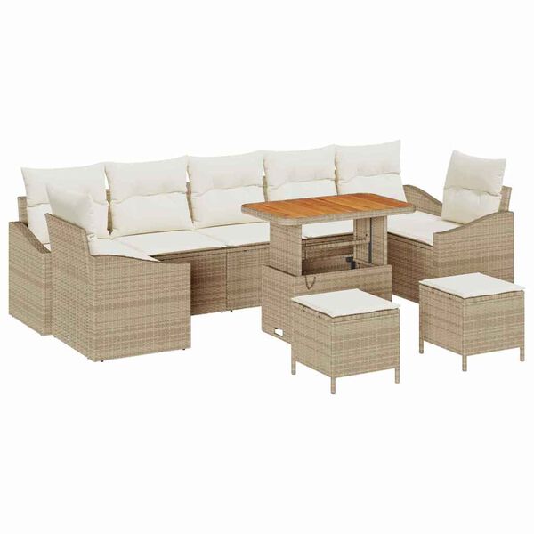 vidaXL Conjunto de Sof&aacute; de Jardim 10 pcs Bege Rattan Sint&eacute;tico