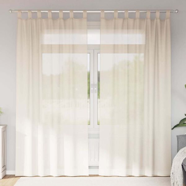 vidaXL Cortinas de voile com aba 2 pcs creme