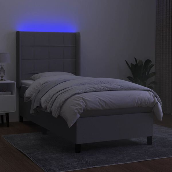 vidaXL Cama box spring c/ colch&atilde;o e LED 100x200 cm tecido cinza-claro