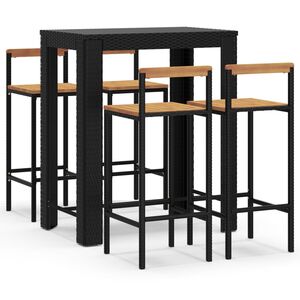 vidaXL 5 pcs conjunto de bar p/ jardim vime PE/ac&aacute;cia maci&ccedil;a preto