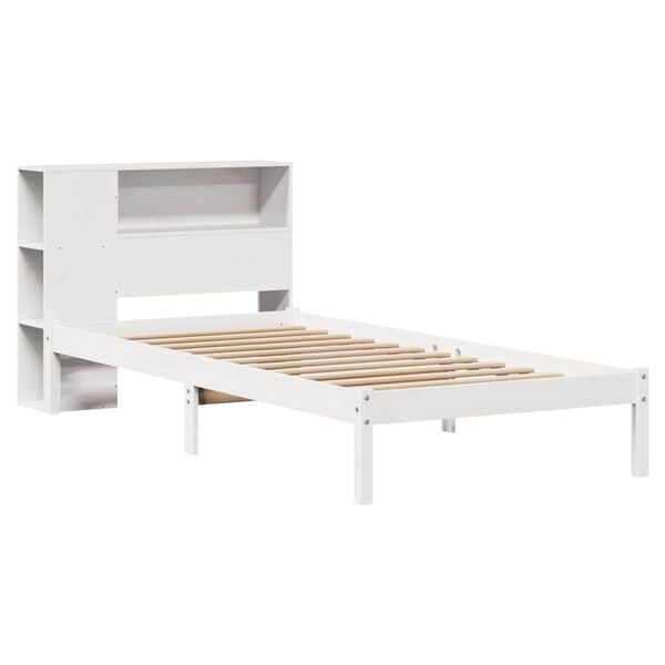 vidaXL Cama com estante sem colch&atilde;o 75x190 cm pinho maci&ccedil;o branco