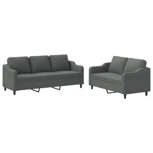 vidaXL 2 pcs conjunto de sof&aacute;s com almofad&otilde;es tecido cinzento-escuro