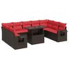 vidaXL 10 pcs conj. sof&aacute;s jardim c/ almofad&otilde;es vime PE/ac&aacute;cia castanho
