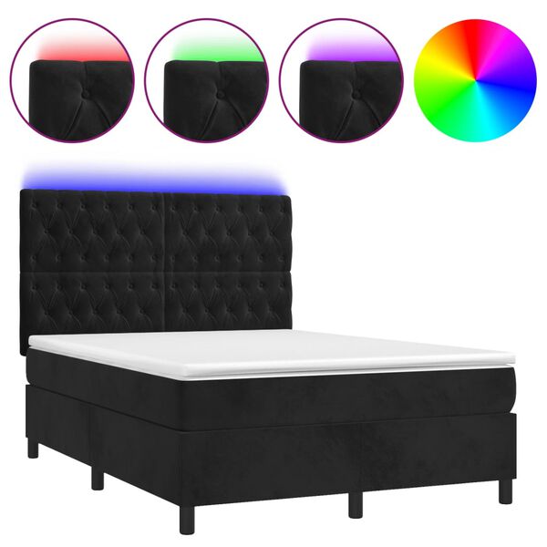 vidaXL Cama box spring c/ colch&atilde;o/LED 140x200 cm veludo preto