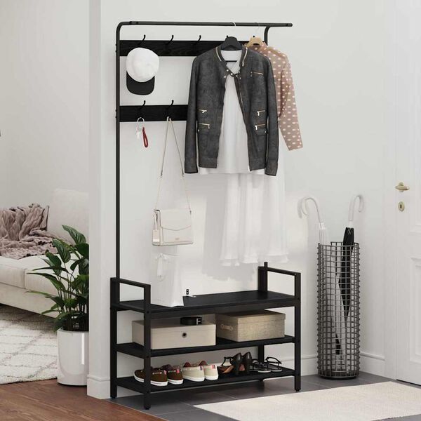 vidaXL Cabideiro Carvalho Preto 95 x 34 x 184 cm Madeira processada