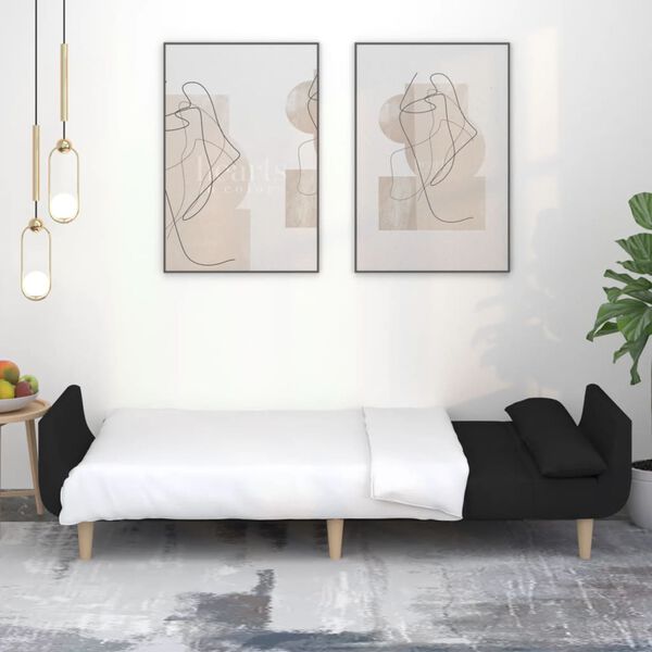 vidaXL Sofá-cama 2 lugares com duas almofadas tecido preto