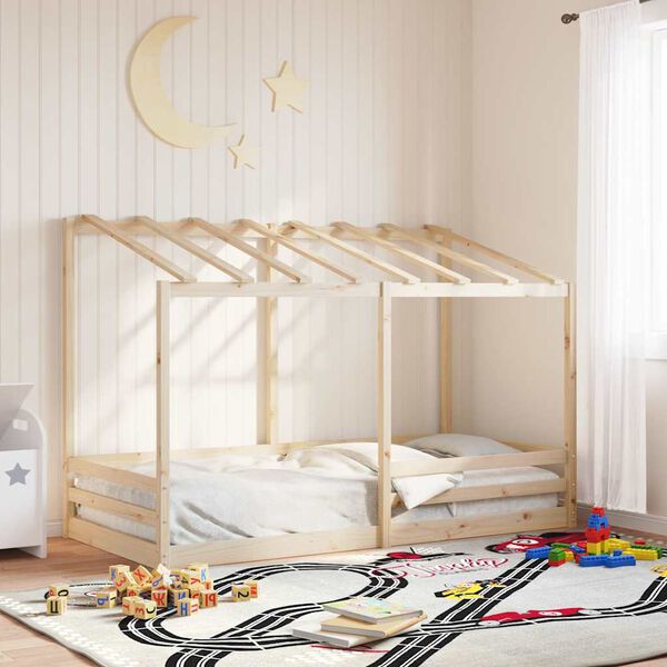 vidaXL Cama infantil com telhado 90x200 cm madeira de pinho maci&ccedil;a