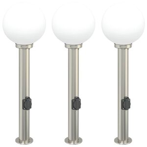 vidaXL Lumin&aacute;rias de balizador com tomada, 3 pe&ccedil;as, 80 cm, a&ccedil;o inoxid&aacute;vel, IP44