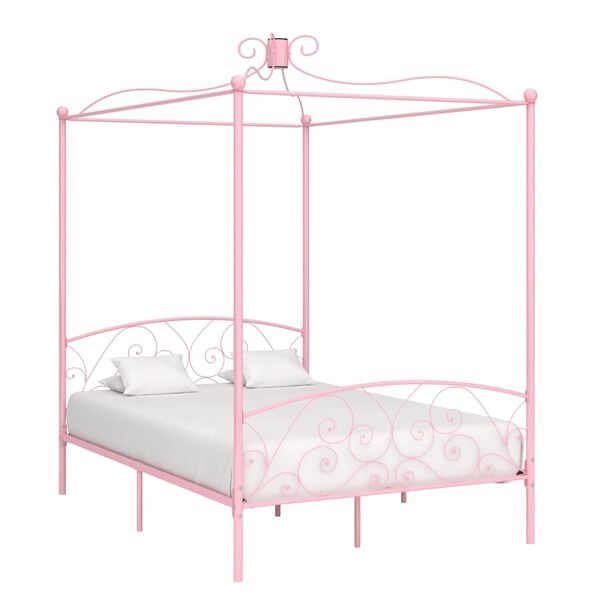vidaXL Estrutura de cama com dossel 120x200 cm metal cor-de-rosa