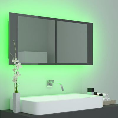 vidaXL Armário espelhado casa de banho LED acrílico cinza brilhante