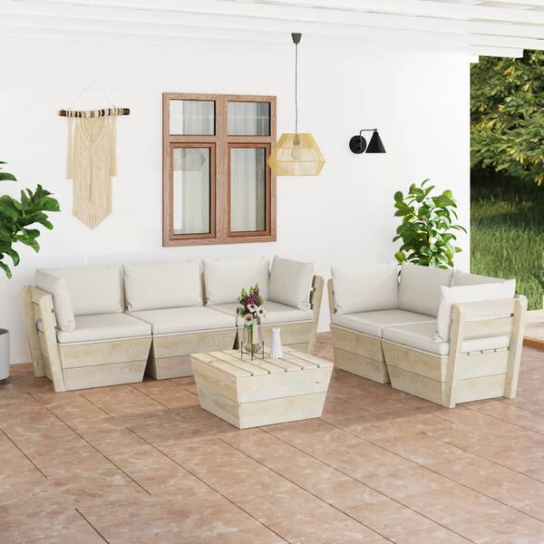 vidaXL 6 pcs conjunto lounge de paletes + almofad&otilde;es madeira de abeto