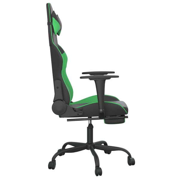 vidaXL Cadeira gaming c/ apoio pés couro artificial preto e verde