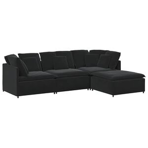 vidaXL Sof&aacute; modular com pufes e almofadas veludo preto