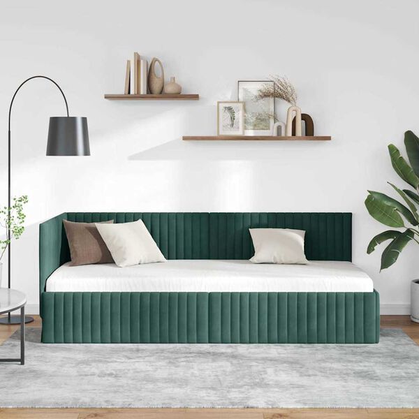 vidaXL Estrutura de Cama de Canto Verde Escuro 80 cm x 200 cm Veludo