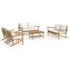 vidaXL 5 pcs conjunto lounge de jardim bambu c/ almofadões branco nata