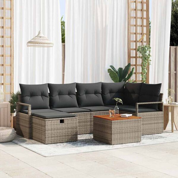 vidaXL Conjunto de Sof&aacute; de Jardim 7 pcs Cinzeto Rattan Sint&eacute;tico