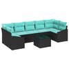 vidaXL Conjunto de Sof&aacute;s com almofada 8 pcs Preto e Turquesa vime PE