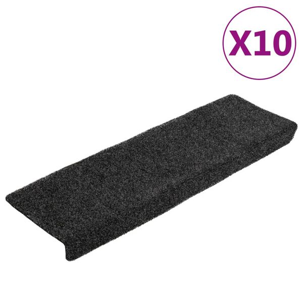 vidaXL Tapetes de escada autoadesivos 10 pe&ccedil;as 65x21x4 cm cinzento escuro com borda retangular