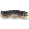 vidaXL 9pcs conj. lounge de jardim bambu c/ almofad&otilde;es cinzento-escuro