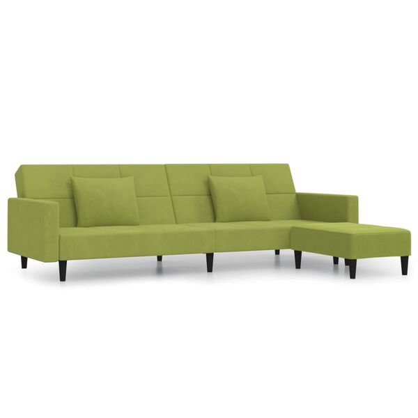 vidaXL Sof&aacute;-cama 2 lug. c/ 2 almofadas/apoio de p&eacute;s veludo verde-claro
