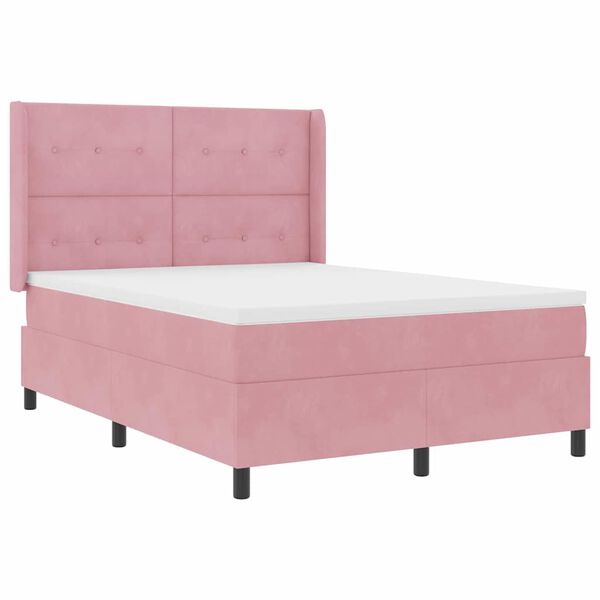 vidaXL Cama Box com luzes de tira LED Rosa 140 x 200 cm Veludo
