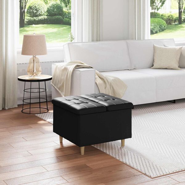 vidaXL Banqueta com almofada Preto 60 x 60 x 45 cm Couro sint&eacute;tico