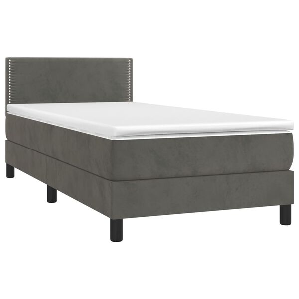 vidaXL Cama box spring c/ colch&atilde;o/LED 90x190 cm veludo cinzento-escuro