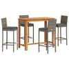 vidaXL 5 pcs conjunto de bar p/ jardim ac&aacute;cia maci&ccedil;a/vime PE cinzento