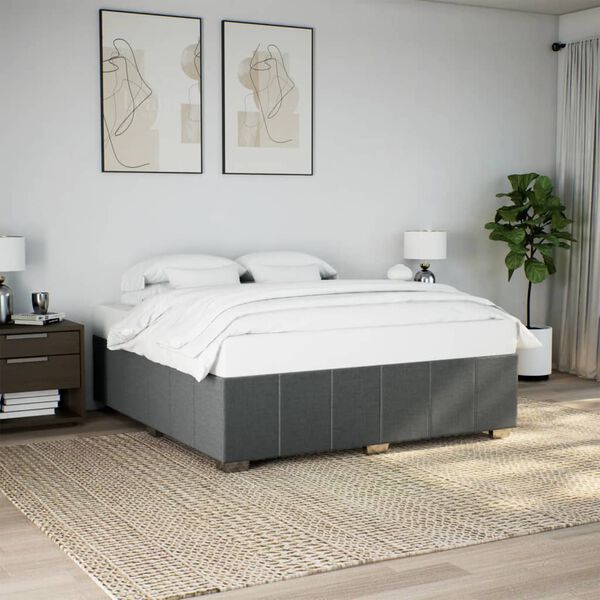vidaXL Estrutura de cama sem colch&atilde;o 180x200 cm tecido cinzento-escuro