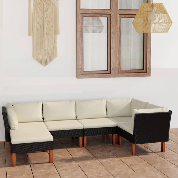vidaXL 6 pcs conjunto lounge de jardim c/ almofad&otilde;es vime PE preto